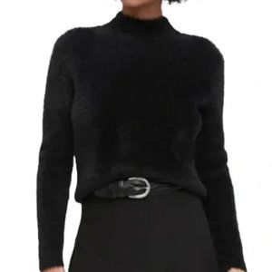 Banana Republic Black Eyelash Fuzzy Mock Neck Sweater